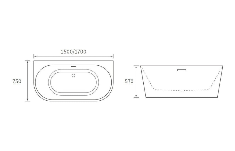 1700mm Orion Back to Wall Freestanding Bathroom Pack inc Vanity Unit