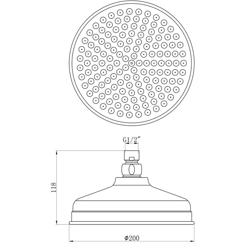 200mm Round Traditional Showerhead - Chrome