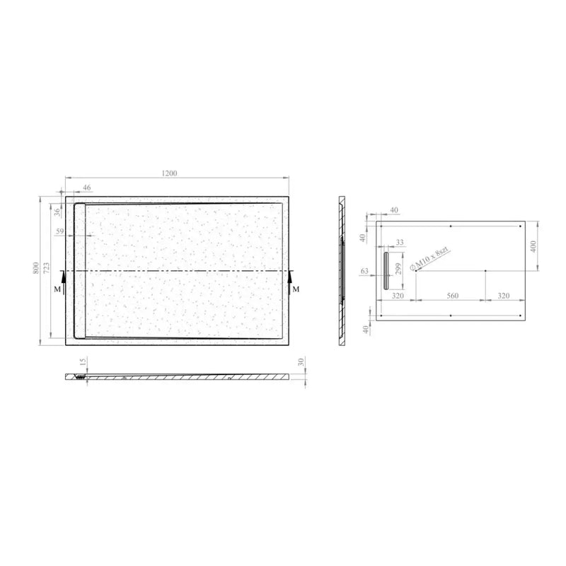 30mm Linear Slate 1200x800mm Rectangular Tray & Waste - Black