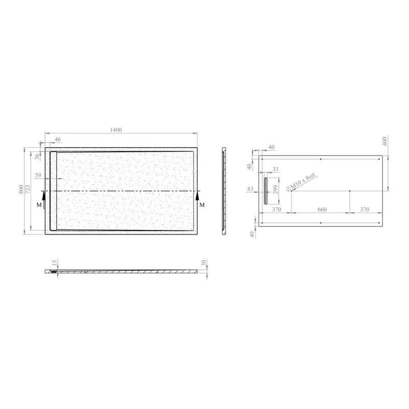 30mm Linear Slate 1400x800mm Rectangular Tray & Waste - Grey