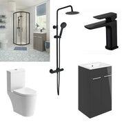 800x800mm Black Quadrant Shower, 2 Door Basin Unit, Toilet, Basin Tap and Shower Mixer, Pack