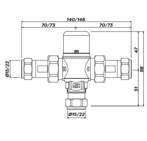 Bathcenterpro 22mm Thermostatic Mixing Valve TMV3