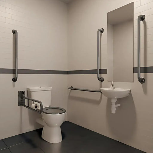 Bathcenterpro Doc M Pack with Grey Grab Rails - Push Button Cistern - Grey