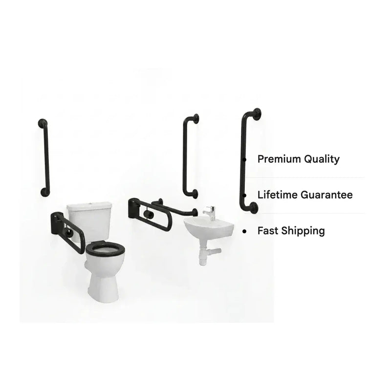 Bathcenterpro Luxury Doc M Pack with Black Grab Rails - Push Button Cistern