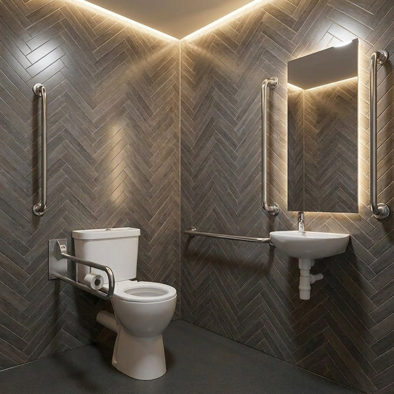 Luxury Doc M Close Coupled Toilet Pack – Rimless WC, Stainless Steel Rails & Push Button Cistern