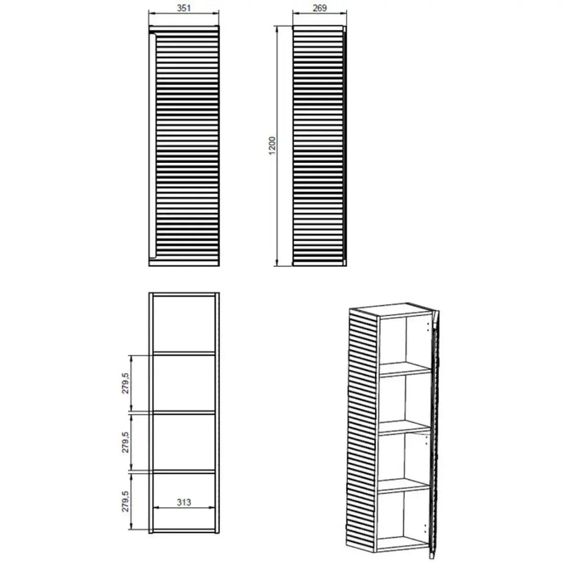 Alight 350mm Wall Hung 1 Door Tall Unit - Matt Grey
