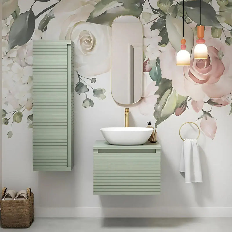 Alight 600mm Wall Hung 1 Drawer Basin Unit & Worktop - Matt Green - Vulpecula Basin (460 x 320mm)