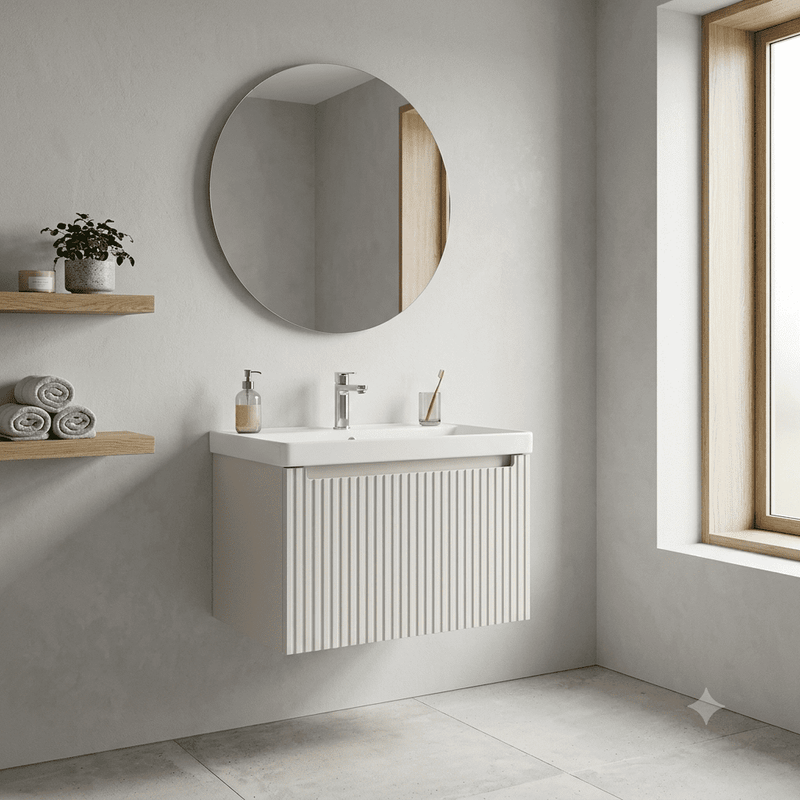 Alight 615mm Fluted 1 Drawer Wall Hung Basin Unit, Matt Cotton