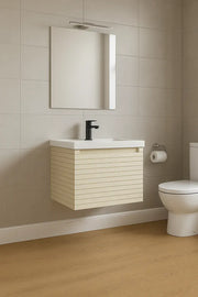 Alight 615mm Fluted 1 Drawer Wall Hung Basin Unit, Matt Cotton