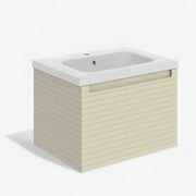 Alight 615mm Fluted 1 Drawer Wall Hung Basin Unit, Matt Cotton