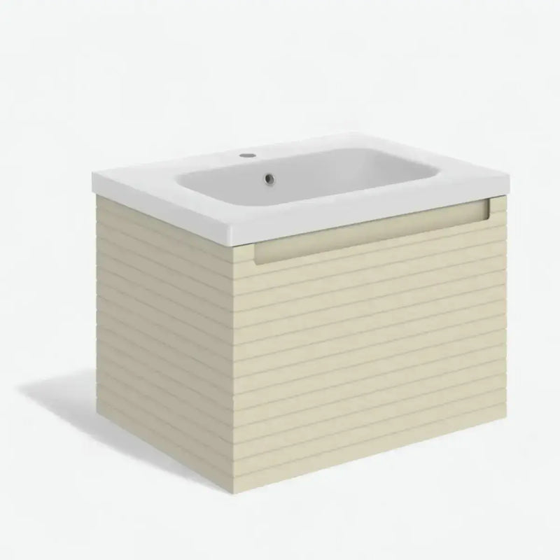 Alight 615mm Fluted 1 Drawer Wall Hung Basin Unit, Matt Cotton