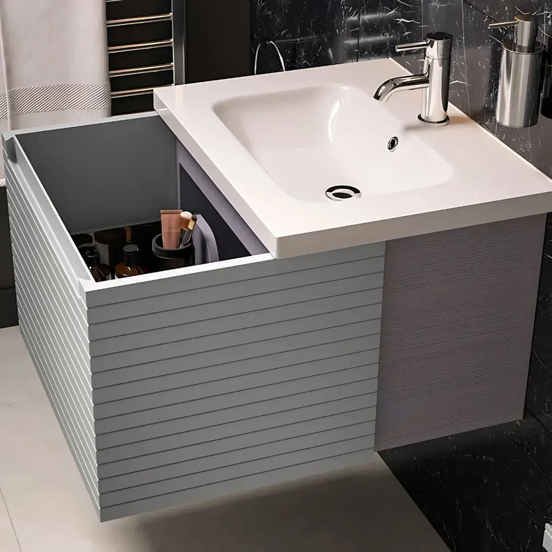 Alight 615mm Fluted 1 Drawer Wall Hung Basin Unit, Matt Grey
