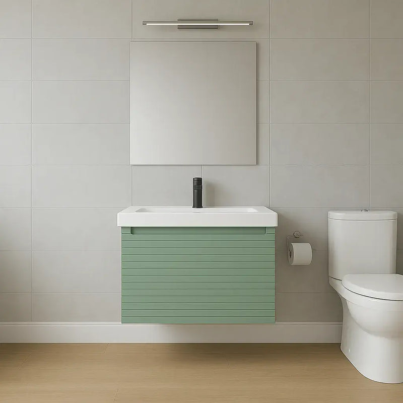 Alight 615mm Fluted 1 Drawer Wall Hung Basin Unit Willow Green