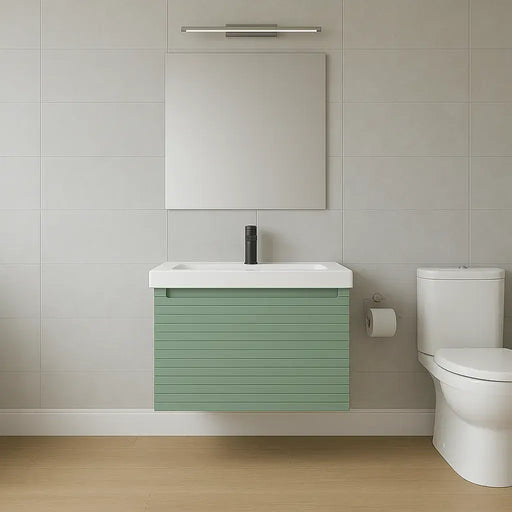 Alight 615mm Fluted 1 Drawer Wall Hung Basin Unit Willow Green