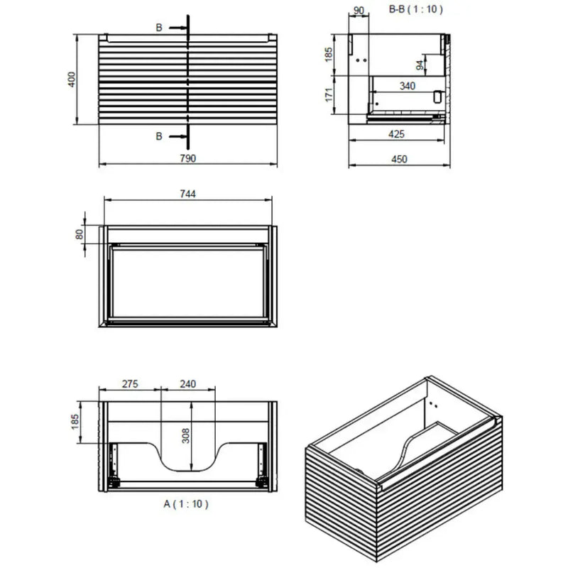 Alight 800mm Wall Hung 1 Drawer Basin Unit & Worktop - Matt Grey - Vulpecula Basin (460 x 320mm)