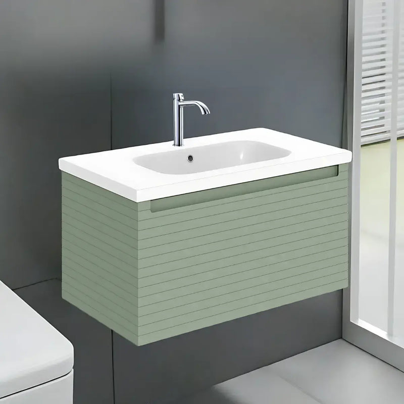 Alight 815mm Fluted 1 Drawer Wall Hung Basin Unit Willow Green