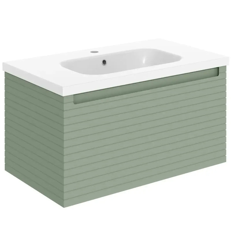 Alight 815mm Fluted 1 Drawer Wall Hung Basin Unit Willow Green