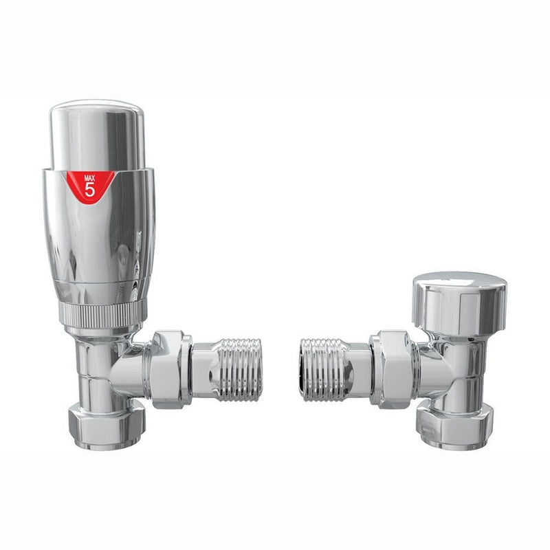 Angled Thermostatic Radiator Valve Pack, Chrome and Various Colours, TRV