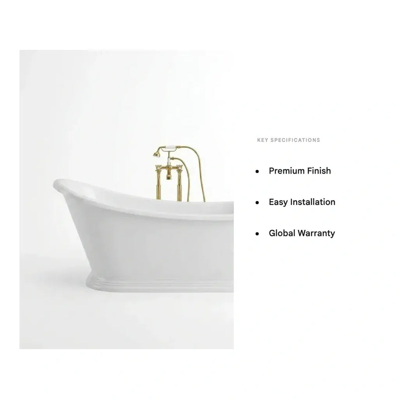 Aquakast Mariner Slipper Freestanding Bath - Stone Resin Reinforced Acrylic - Luxury Single Ended - 1350 x 750mm