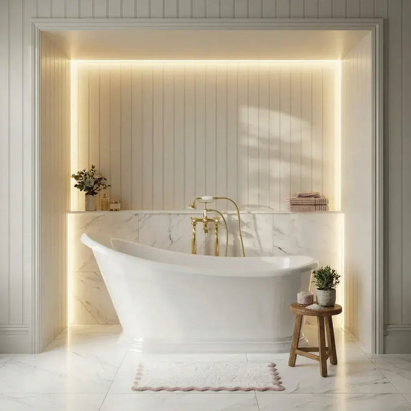 Aquakast Mariner Slipper Freestanding Bath - Stone Resin Reinforced Acrylic - Luxury Single Ended - 1350 x 750mm