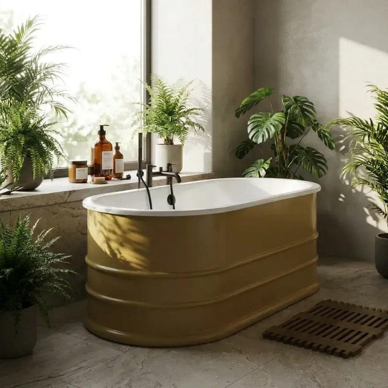 Aquakast Mosoa Freestanding Bath | Hand-Painted Mustard Yellow | Stone Resin Reinforced - 1500 x 800mm