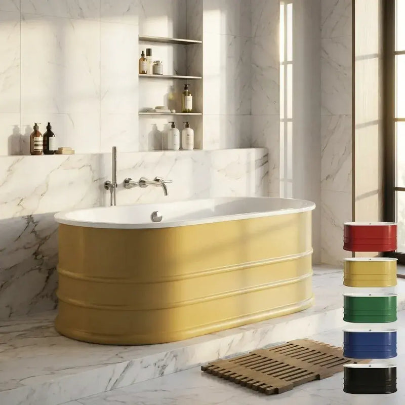 Aquakast Mosoa Freestanding Bath | Hand-Painted Mustard Yellow | Stone Resin Reinforced - 1500 x 800mm