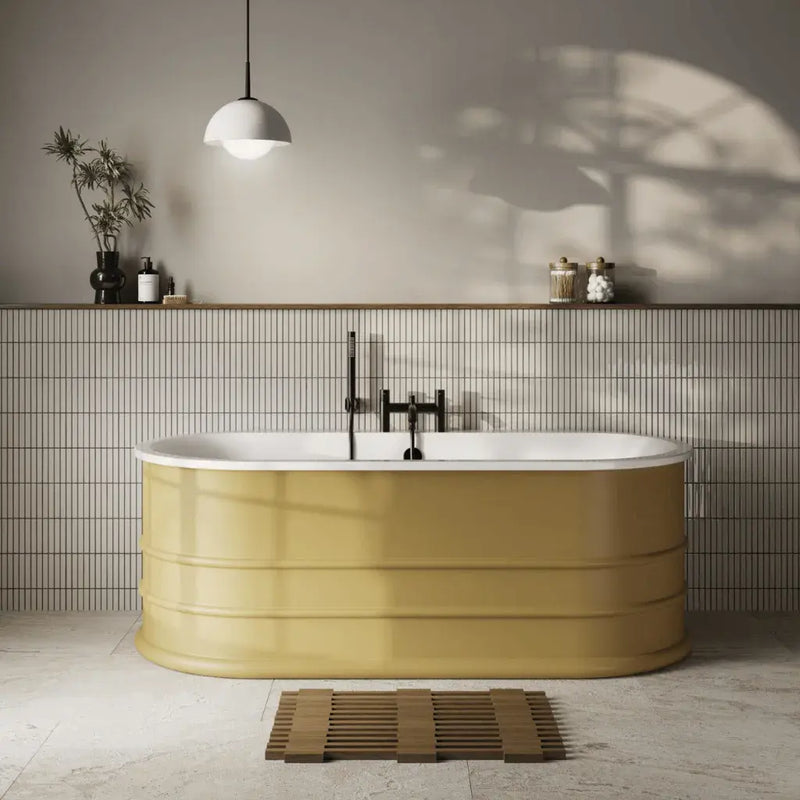 Aquakast Mosoa Freestanding Bath | Hand-Painted Mustard Yellow | Stone Resin Reinforced - 1500 x 800mm