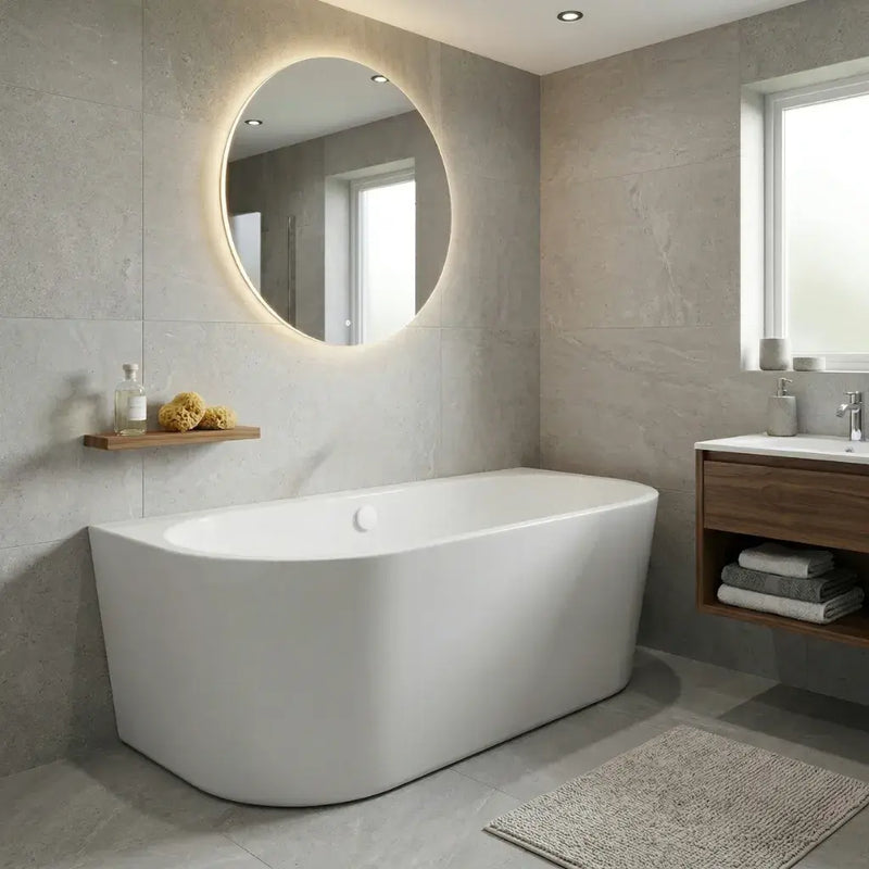 Aquakast Osyn 1640x760mm Back-to-Wall Freestanding Bath - Stone Resin Reinforced
