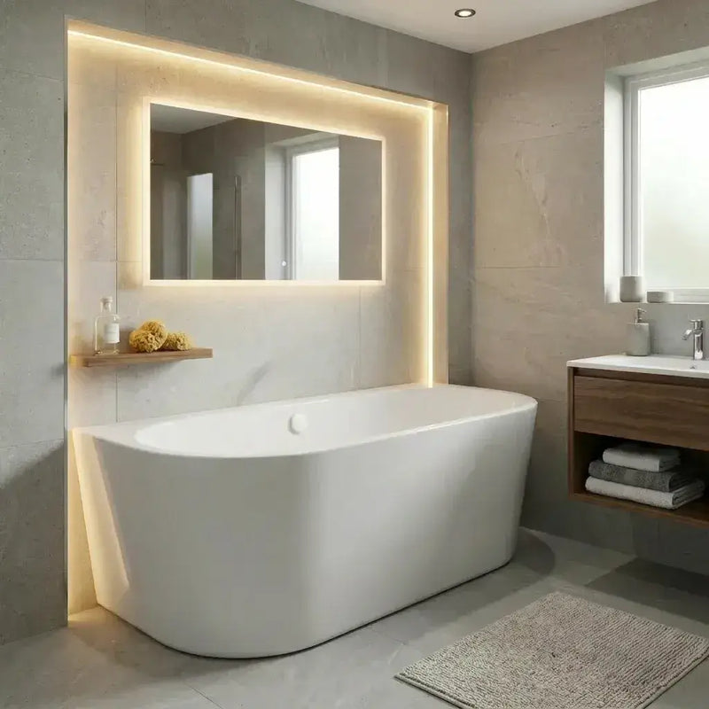 Aquakast Osyn 1640x760mm Back-to-Wall Freestanding Bath - Stone Resin Reinforced