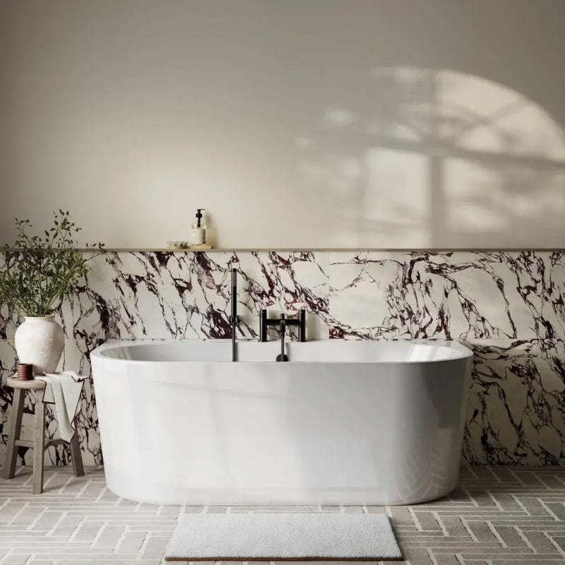 Aquakast Osyn 1640x760mm Back-to-Wall Freestanding Bath - Stone Resin Reinforced