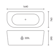 Aquakast Osyn 1640x760mm Back-to-Wall Freestanding Bath - Stone Resin Reinforced
