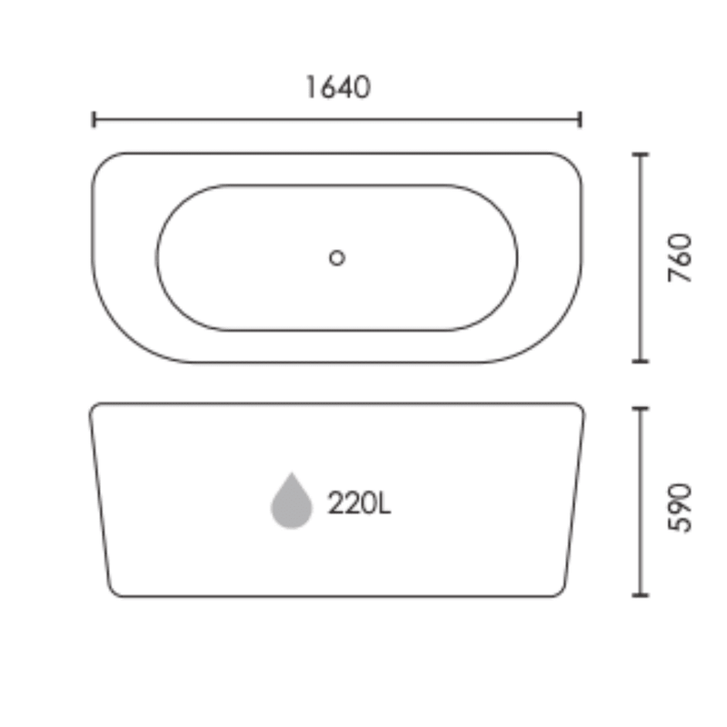 Aquakast Osyn 1640x760mm Back-to-Wall Freestanding Bath - Stone Resin Reinforced