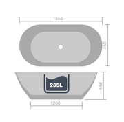Aquanatural Cusco Mini 1550mm Stone Resin Freestanding Bath | Solid Surface Matt White Luxury