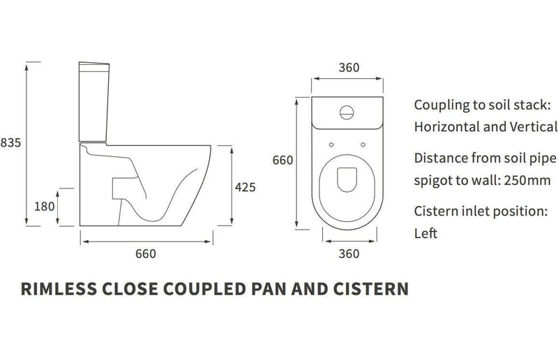 Aquila Close Coupled Toilet Rimless Fully Shrouded with Soft Close Seat