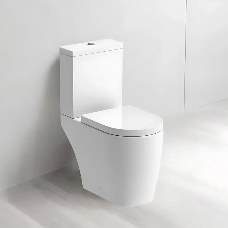 Aquila Close Coupled Toilet Rimless Open Back and Soft Close Seat