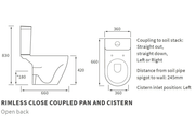 Aquila Close Coupled Toilet Rimless Open Back and Soft Close Seat
