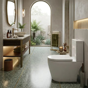 Aquila Close Coupled Toilet Rimless Open Back and Soft Close Seat