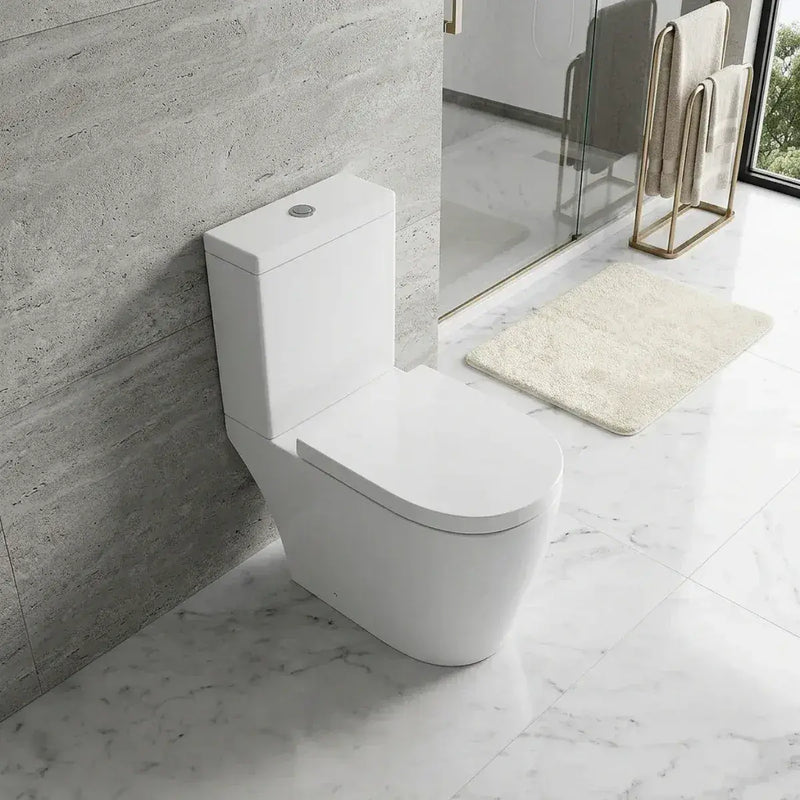 Aquila Close Coupled Toilet Rimless Open Back and Soft Close Seat