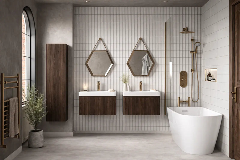 Arden 350mm Wall Hung 1 Door Tall Bathroom Unit - Textured Walnut