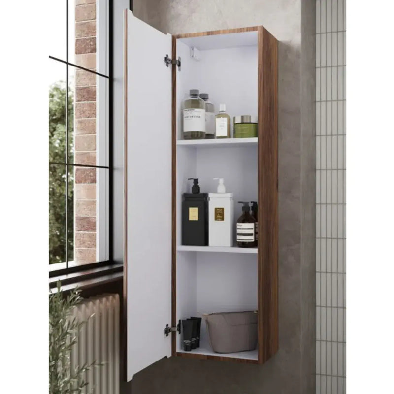Arden 350mm Wall Hung 1 Door Tall Bathroom Unit - Textured Walnut