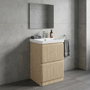 Arden 500mm Floor Standing 2 Drawer Basin Unit & Ceramic Basin - Textured Oak
