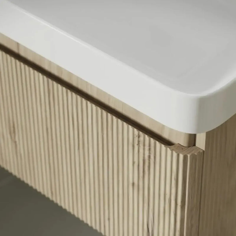 Arden 500mm Floor Standing 2 Drawer Basin Unit & Ceramic Basin - Textured Oak