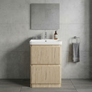 Arden 500mm Floor Standing 2 Drawer Basin Unit & Ceramic Basin - Textured Oak