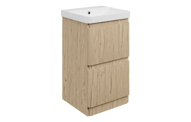 Arden 500mm Floor Standing 2 Drawer Basin Unit & Ceramic Basin - Textured Oak