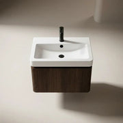 Arden 500mm Wall Hung 1 Drawer Basin Unit & Basin - Textured Walnut