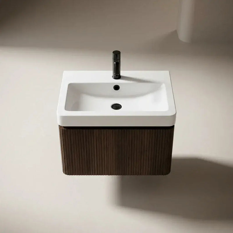 Arden 500mm Wall Hung 1 Drawer Basin Unit & Basin - Textured Walnut