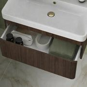 Arden 500mm Wall Hung 1 Drawer Basin Unit & Basin - Textured Walnut