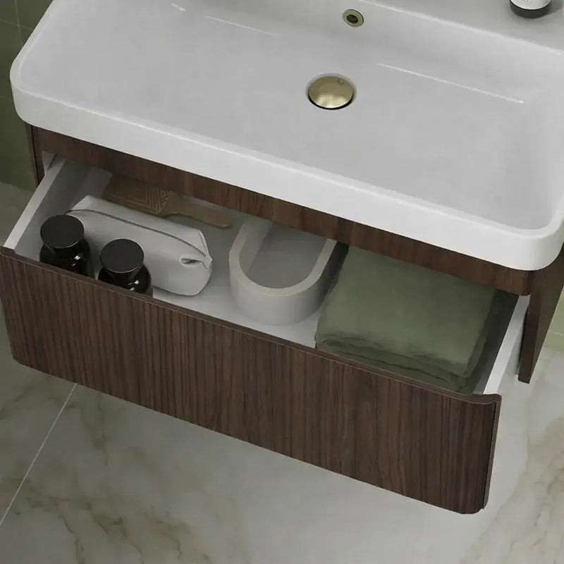 Arden 500mm Wall Hung 1 Drawer Basin Unit & Basin - Textured Walnut