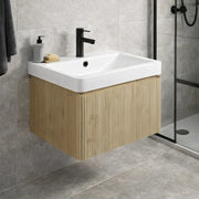 Arden 500mm Wall Hung 1 Drawer Basin Unit & Ceramic Basin - Textured Oak