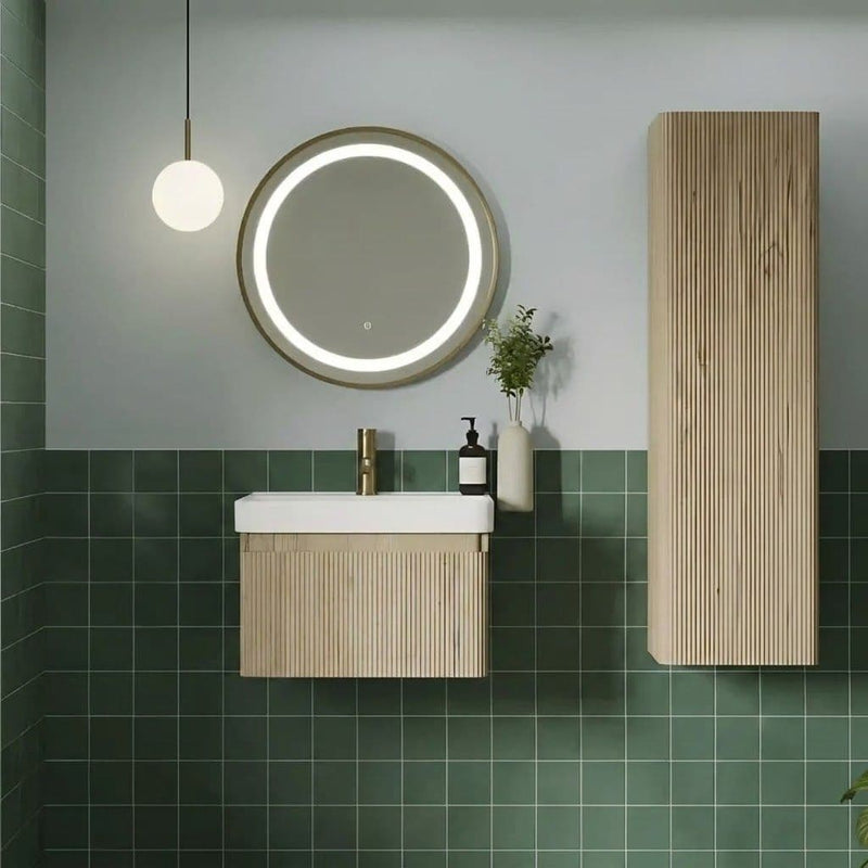 Arden 500mm Wall Hung 1 Drawer Basin Unit & Ceramic Basin - Textured Oak